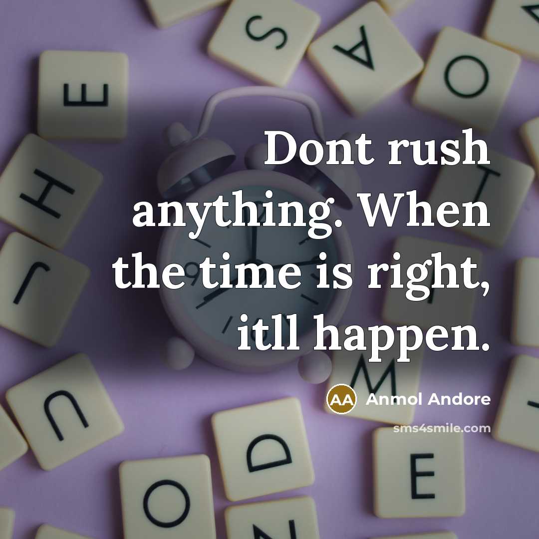 “Dont rush anything. When the time is right, itll happen.…” quote by Anmol Andore