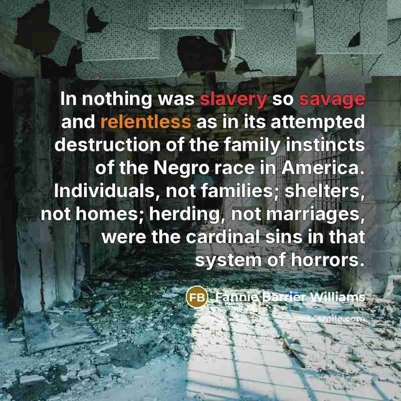 “In nothing was slavery so savage and relentless as in…” quote by Fannie Barrier Williams