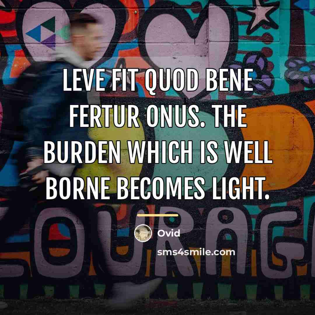 “Leve fit quod bene fertur onus. The burden which is…” quote by Ovid