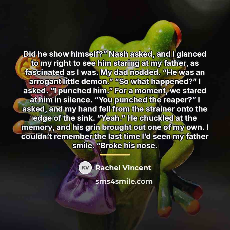 “Did he show himself?” Nash asked, and I glanced to…” quote by Rachel Vincent