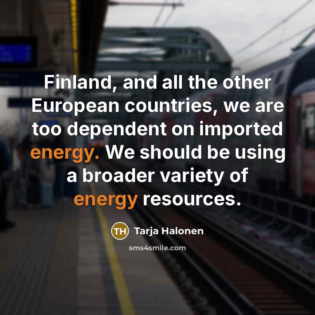“Finland, and all the other European countries, we are too dependent on imported energy. We should be using a broader variety of energy resources.” quote by Tarja Halonen