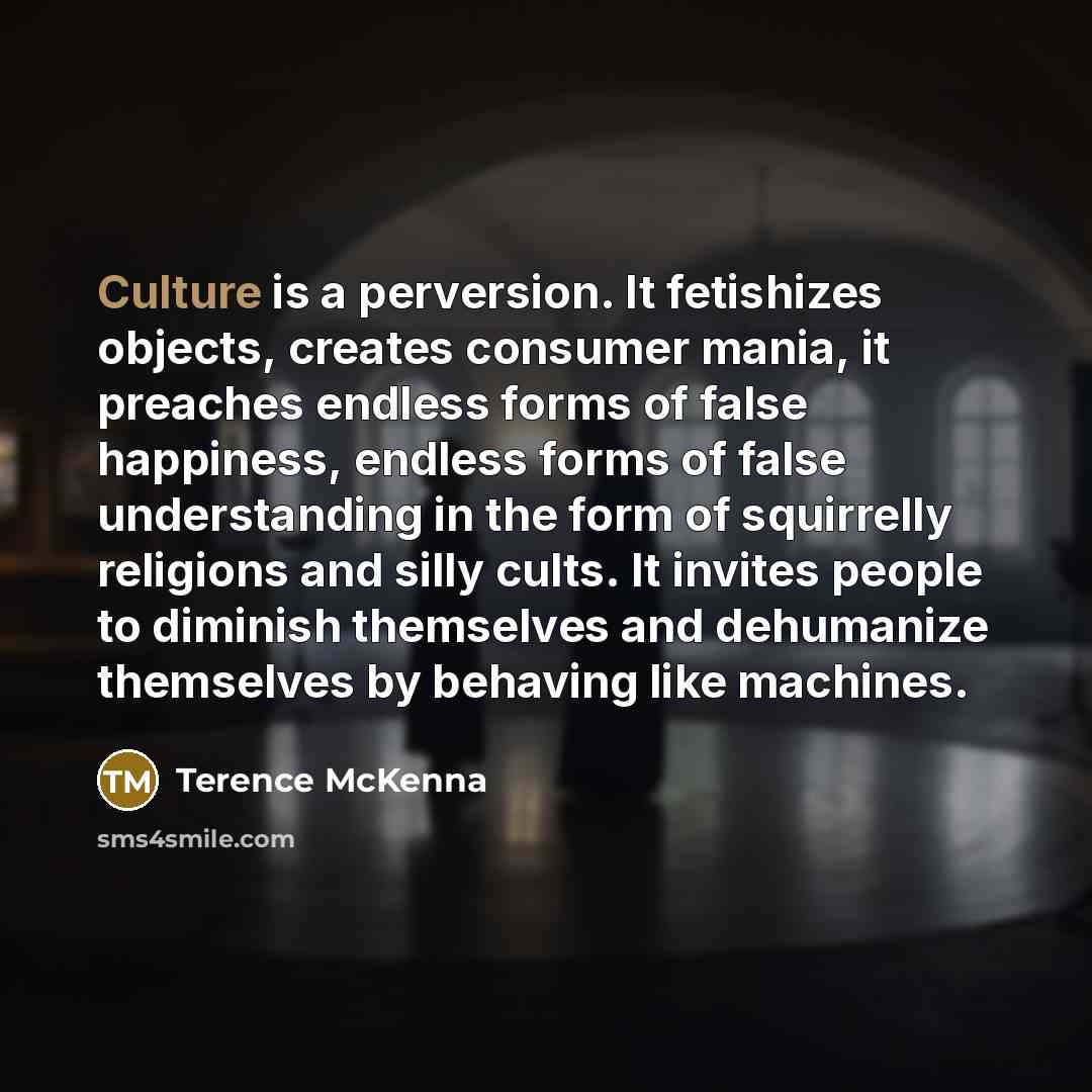 “Culture is a perversion. It fetishizes objects, creates consumer mania,…” quote by Terence McKenna