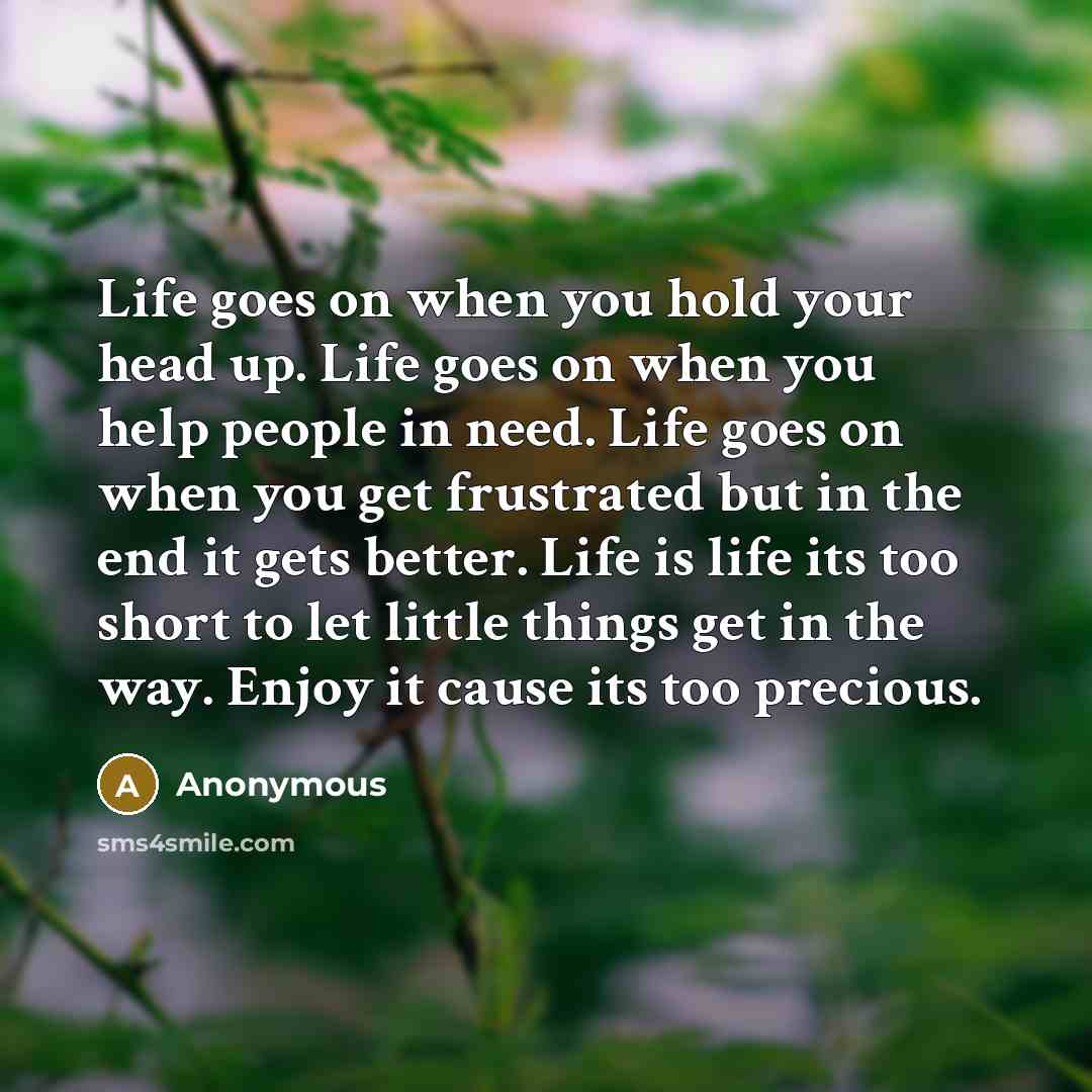 “Life goes on when you hold your head up. Life…” quote by Anonymous