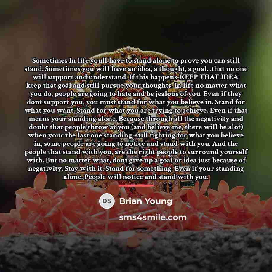“Sometimes In life youll have to stand alone to prove…” quote by Brian Young