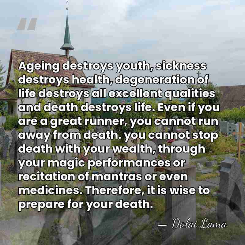 Ageing destroys youth, sickness destroys health, degeneration of life destroys all excellent&hellip; - Dalai Lama