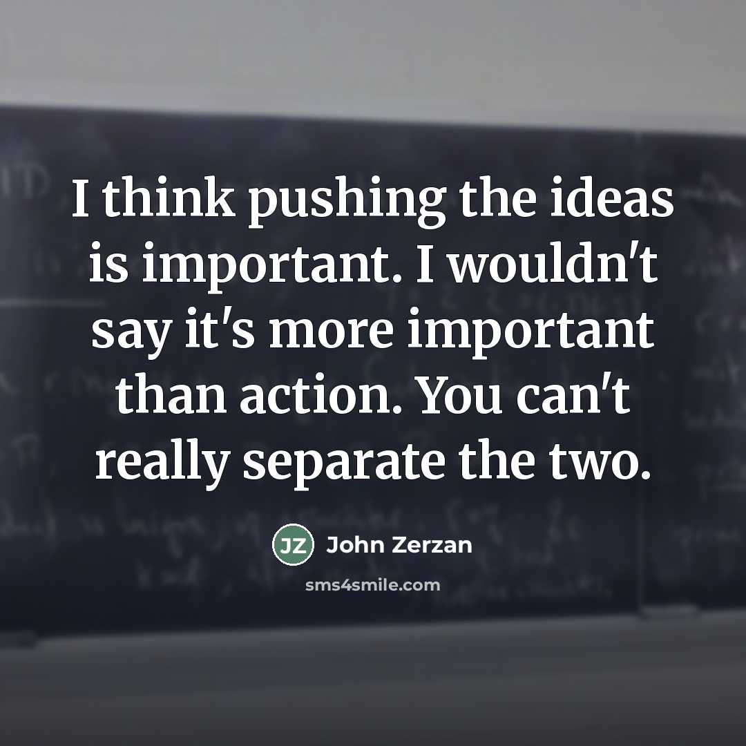 “I think pushing the ideas is important. I wouldn't say…” quote by John Zerzan