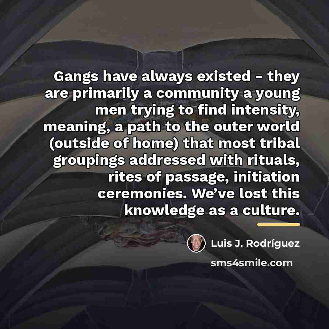 “Gangs have always existed - they are primarily a community…” quote by Luis J. Rodriguez