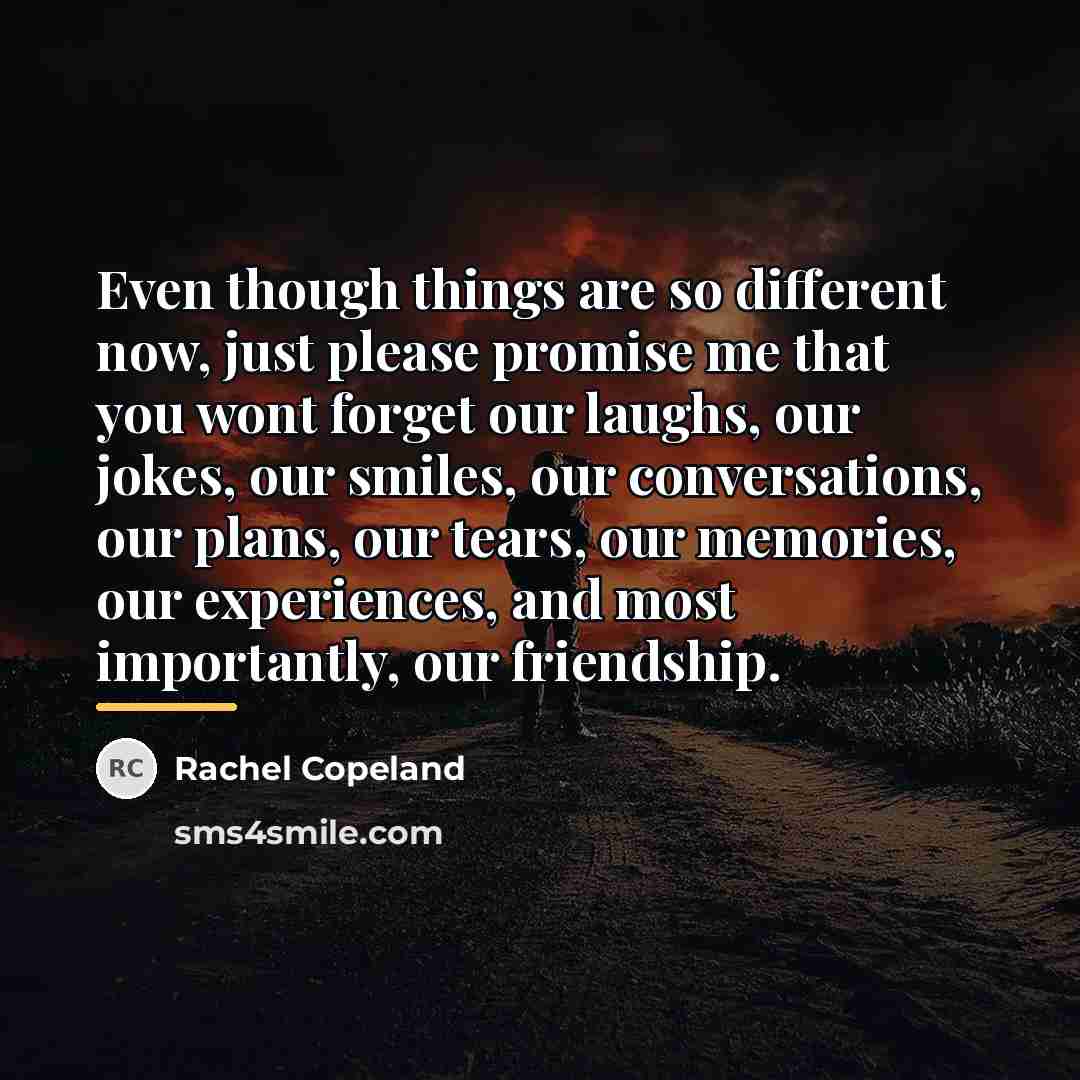 “Even though things are so different now, just please promise…” quote by Rachel Copeland