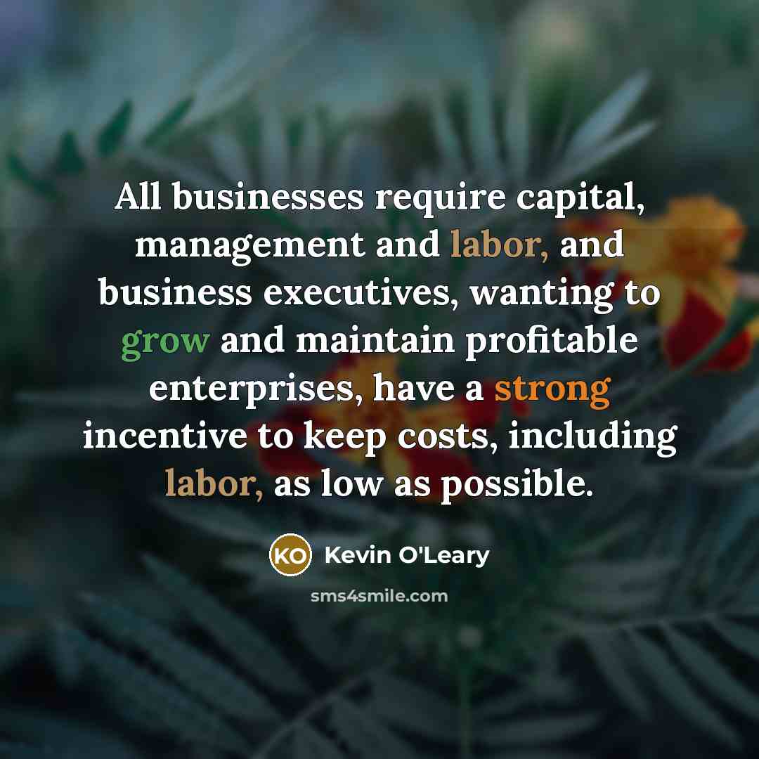 “All businesses require capital, management and labor, and business executives,…” quote by Kevin O'Leary