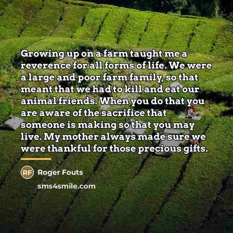 “Growing up on a farm taught me a reverence for…” quote by Roger Fouts