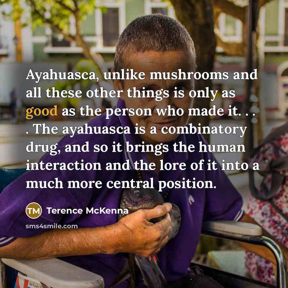 “Ayahuasca, unlike mushrooms and all these other things is only…” quote by Terence McKenna