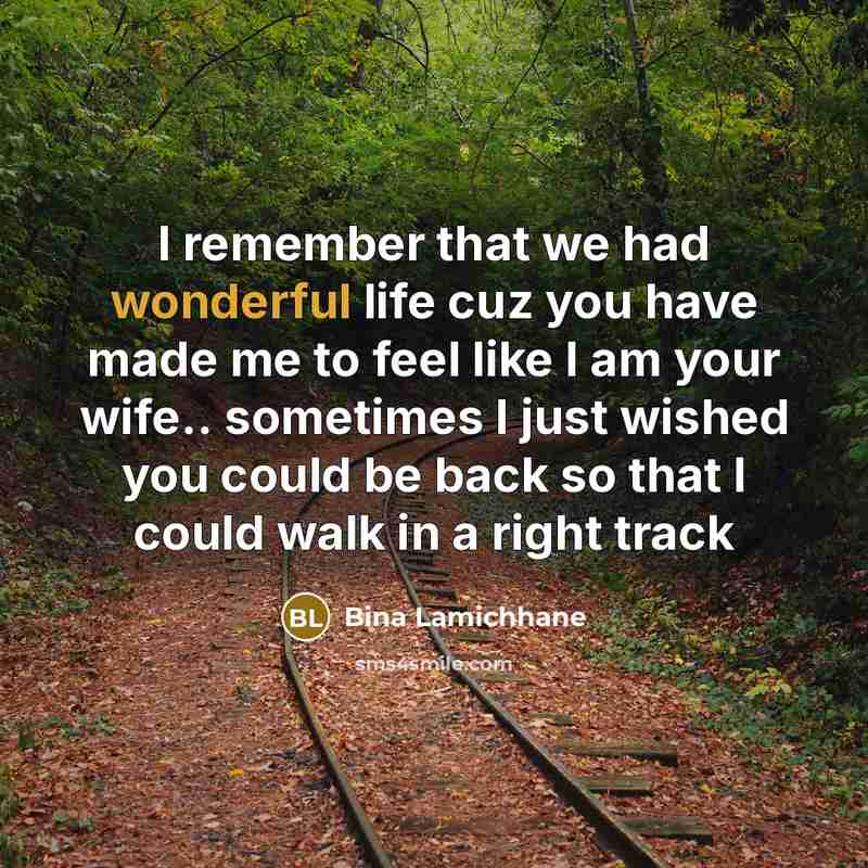 “I remember that we had wonderful life cuz you have made me to feel like I am your wife.. sometimes I just wished you could be back so that I could walk in a right track” quote by Bina Lamichhane