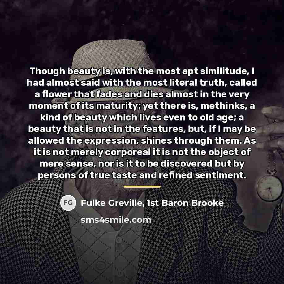 “Though beauty is, with the most apt similitude, I had…” quote by Fulke Greville, 1st Baron Brooke