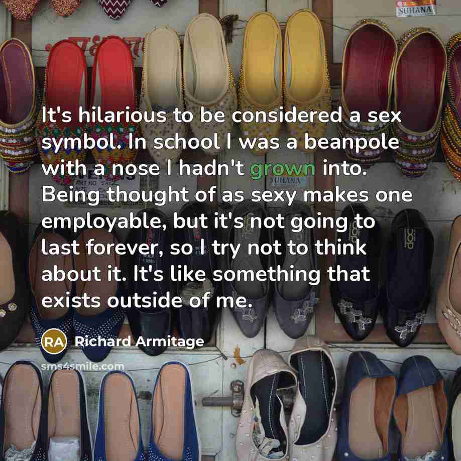 “It's hilarious to be considered a sex symbol. In school…” quote by Richard Armitage