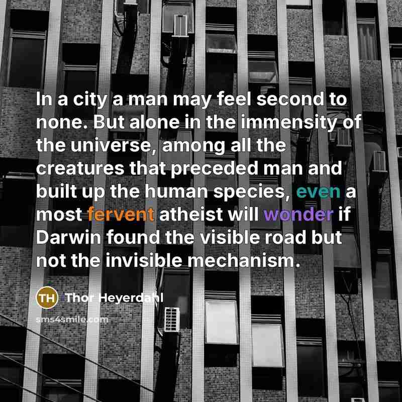 “In a city a man may feel second to none.…” quote by Thor Heyerdahl