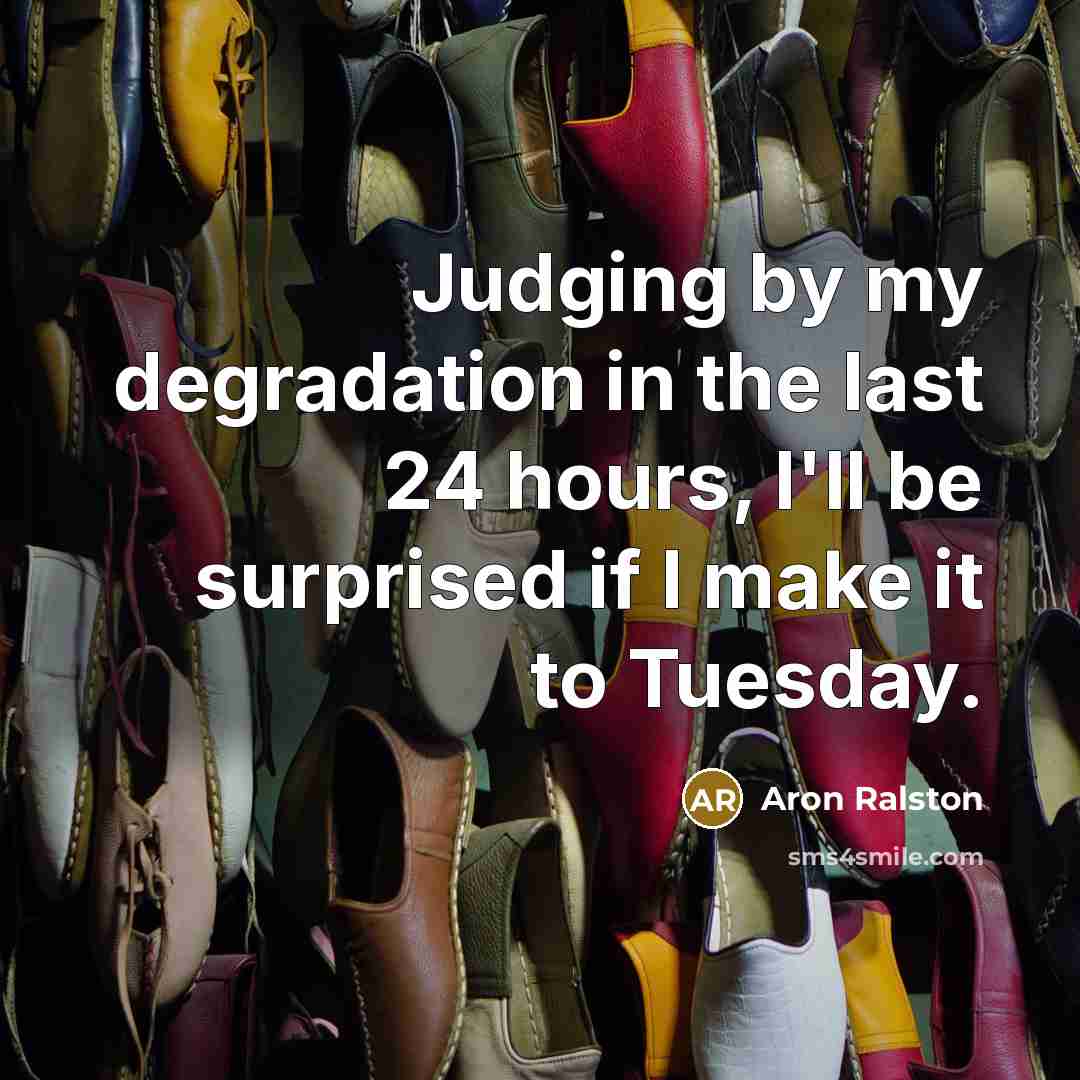 “Judging by my degradation in the last 24 hours, I'll be surprised if I make it to Tuesday.” quote by Aron Ralston