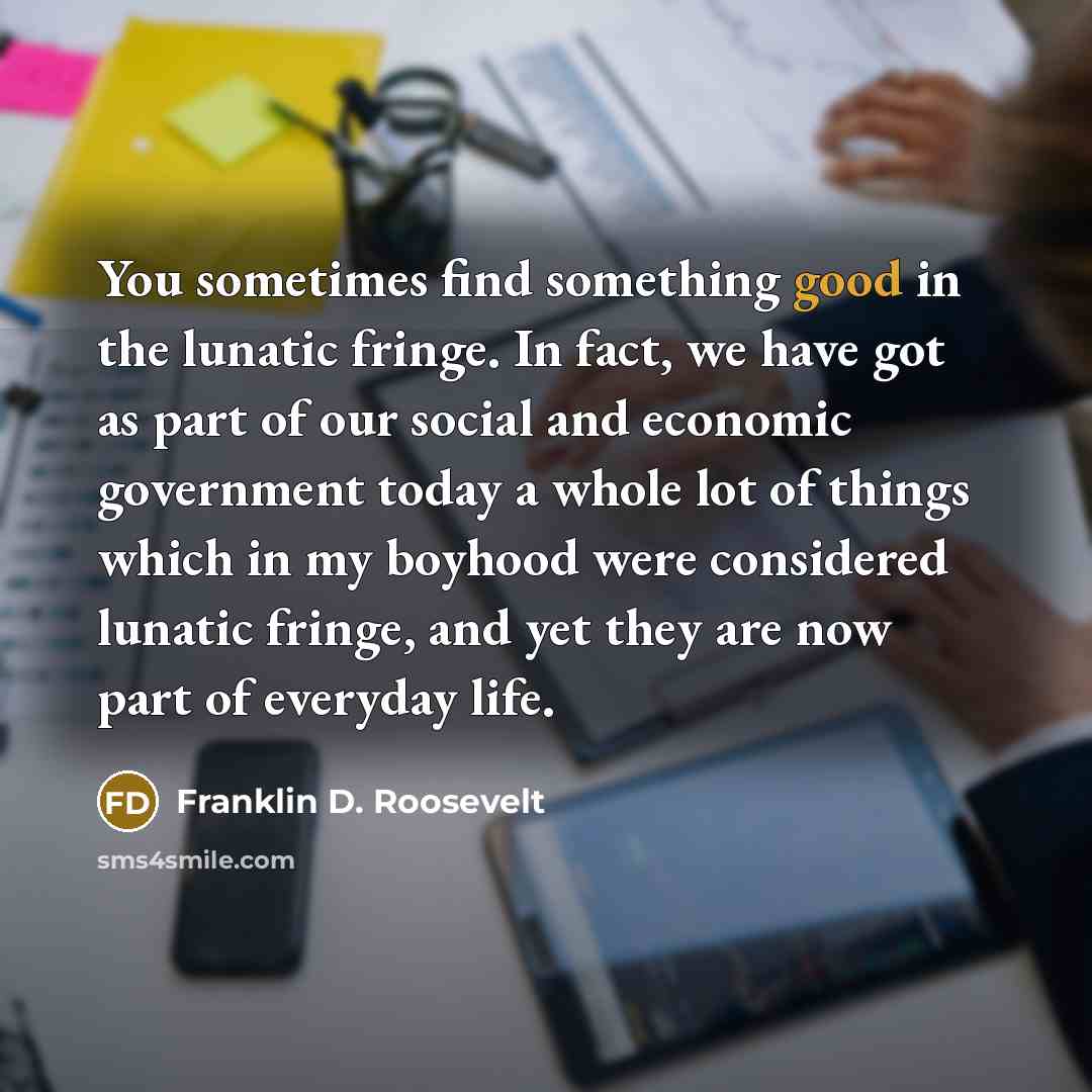 “You sometimes find something good in the lunatic fringe. In…” quote by Franklin D. Roosevelt