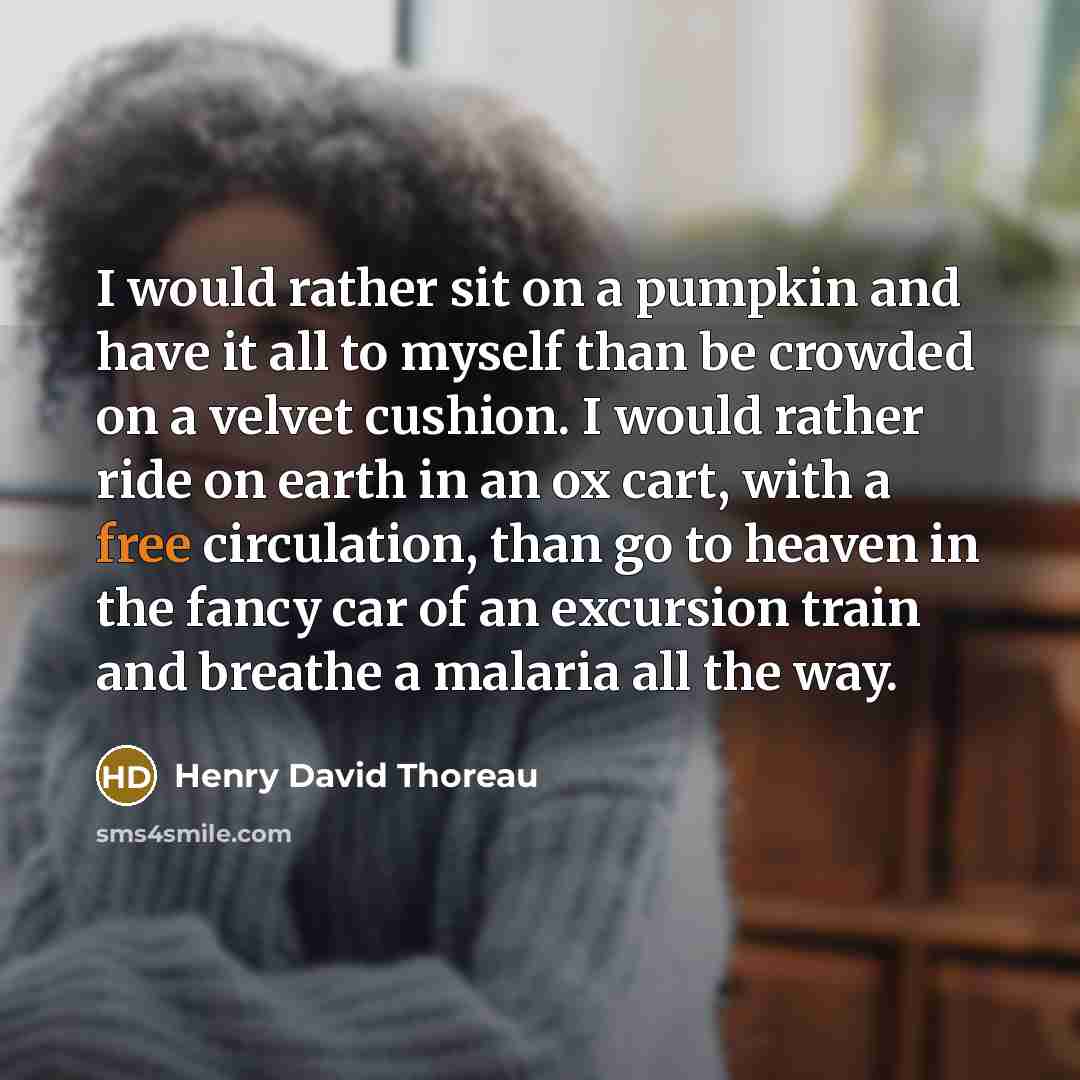 “I would rather sit on a pumpkin and have it…” quote by Henry David Thoreau