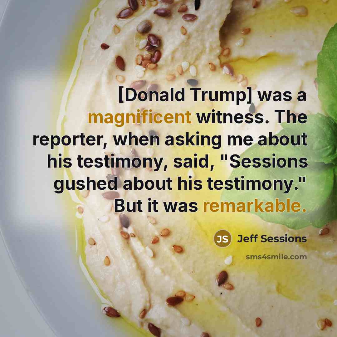 “[Donald Trump] was a magnificent witness. The reporter, when asking…” quote by Jeff Sessions
