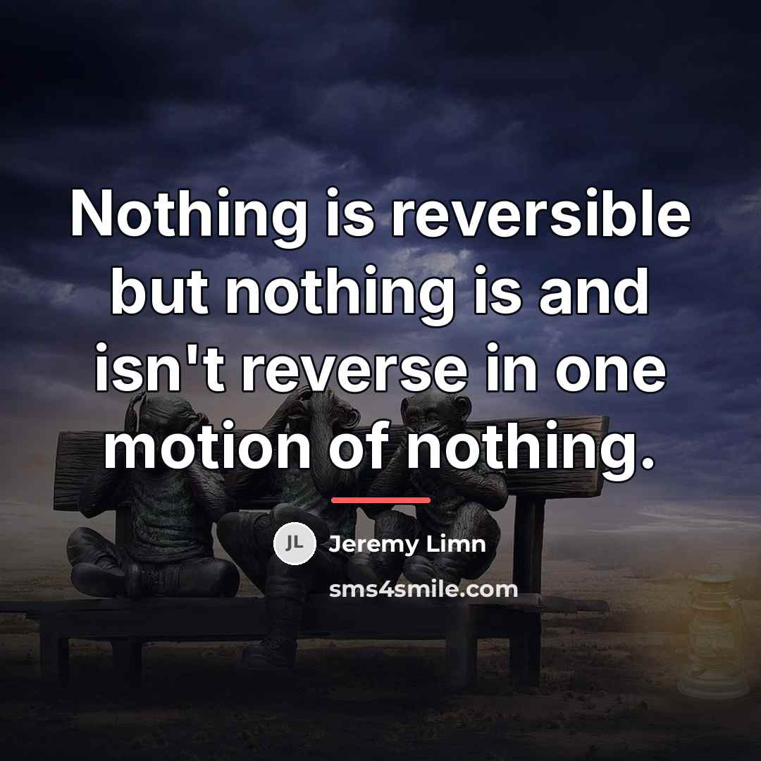 “Nothing is reversible but nothing is and isn't reverse in…” quote by Jeremy Limn
