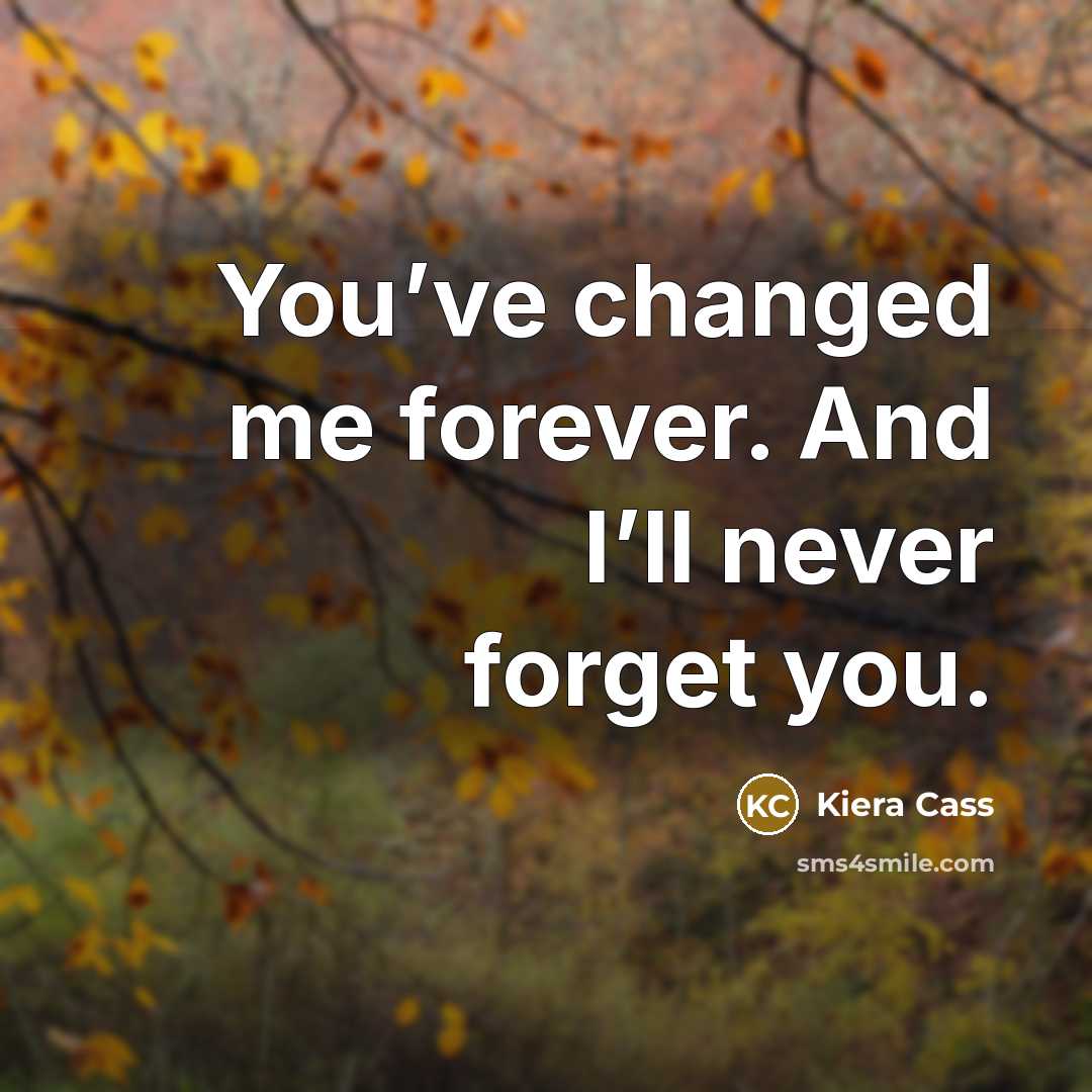“You’ve changed me forever. And I’ll never forget you.…” quote by Kiera Cass