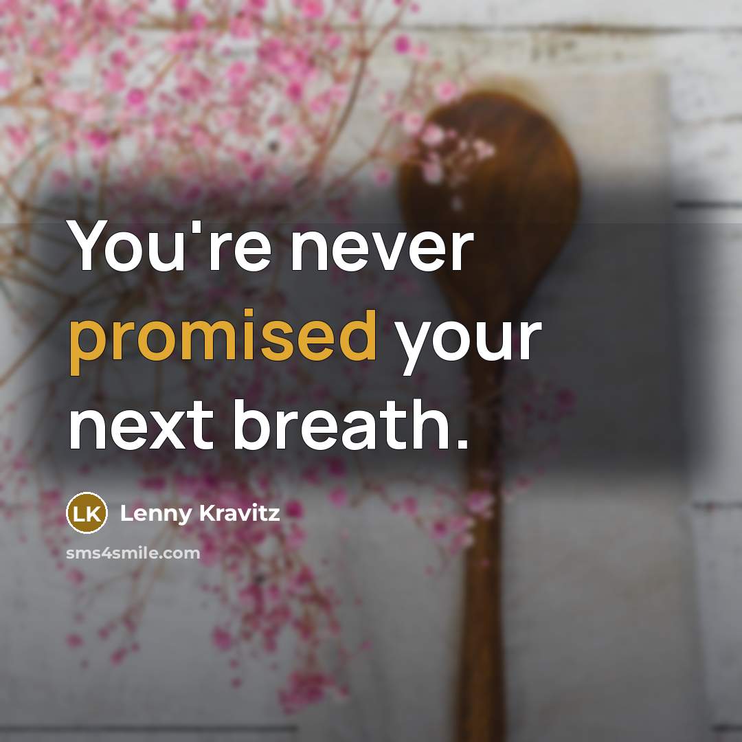“You're never promised your next breath.” quote by Lenny Kravitz