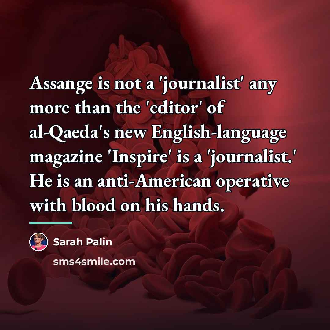“Assange is not a 'journalist' any more than the 'editor'…” quote by Sarah Palin