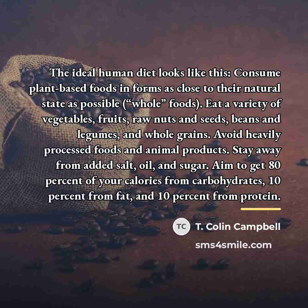 “The ideal human diet looks like this: Consume plant-based foods…” quote by T. Colin Campbell