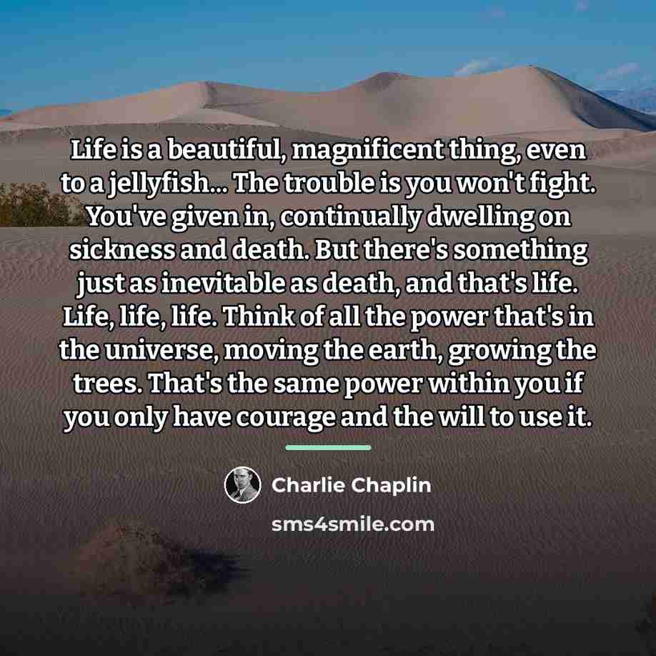 “Life is a beautiful, magnificent thing, even to a jellyfish...…” quote by Charlie Chaplin