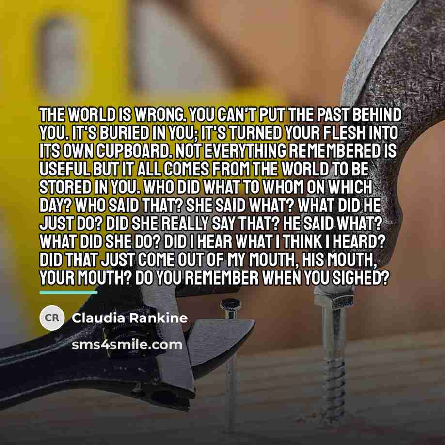 “The world is wrong. You can't put the past behind…” quote by Claudia Rankine