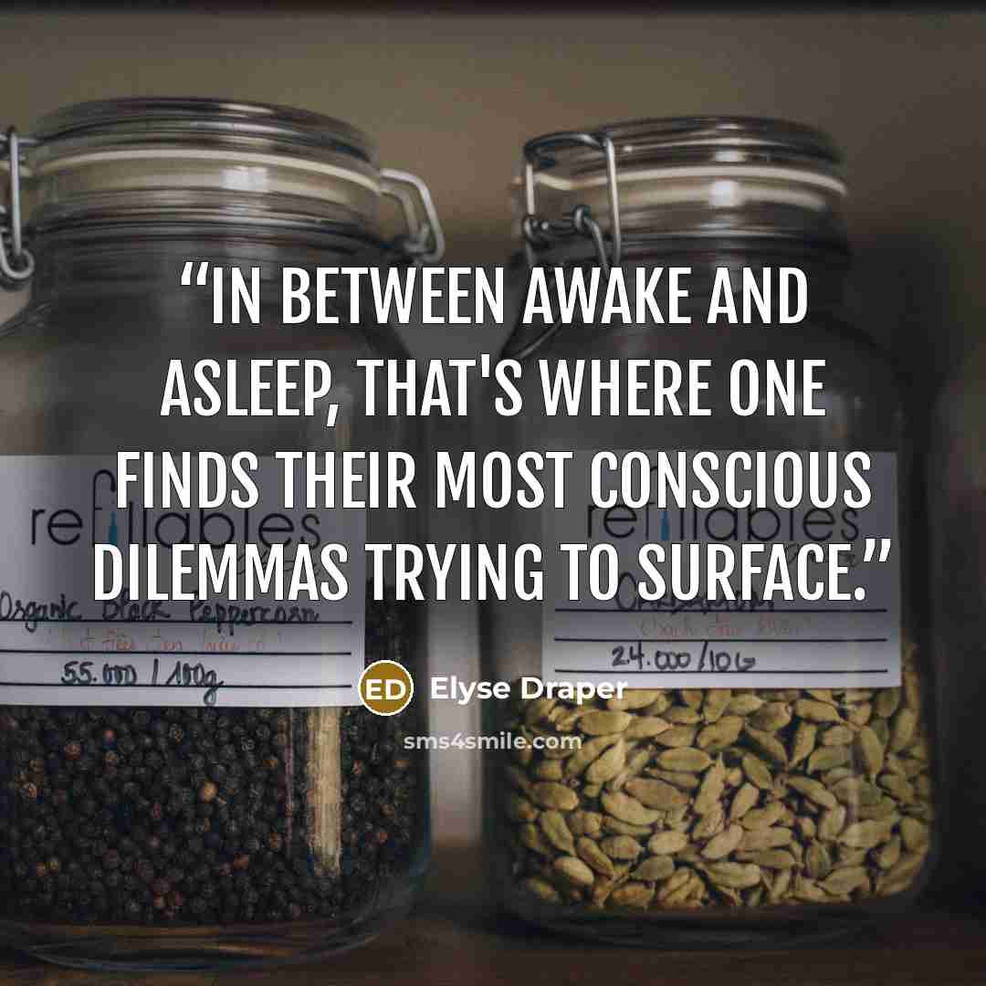 “In between awake and asleep, that's where one finds their most conscious dilemmas trying to surface.” quote by Elyse Draper