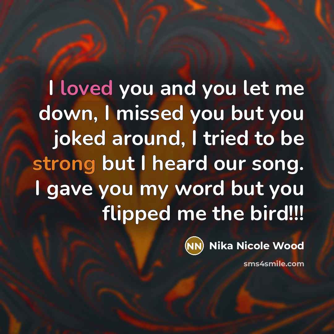 “I loved you and you let me down, I missed…” quote by Nika Nicole Wood