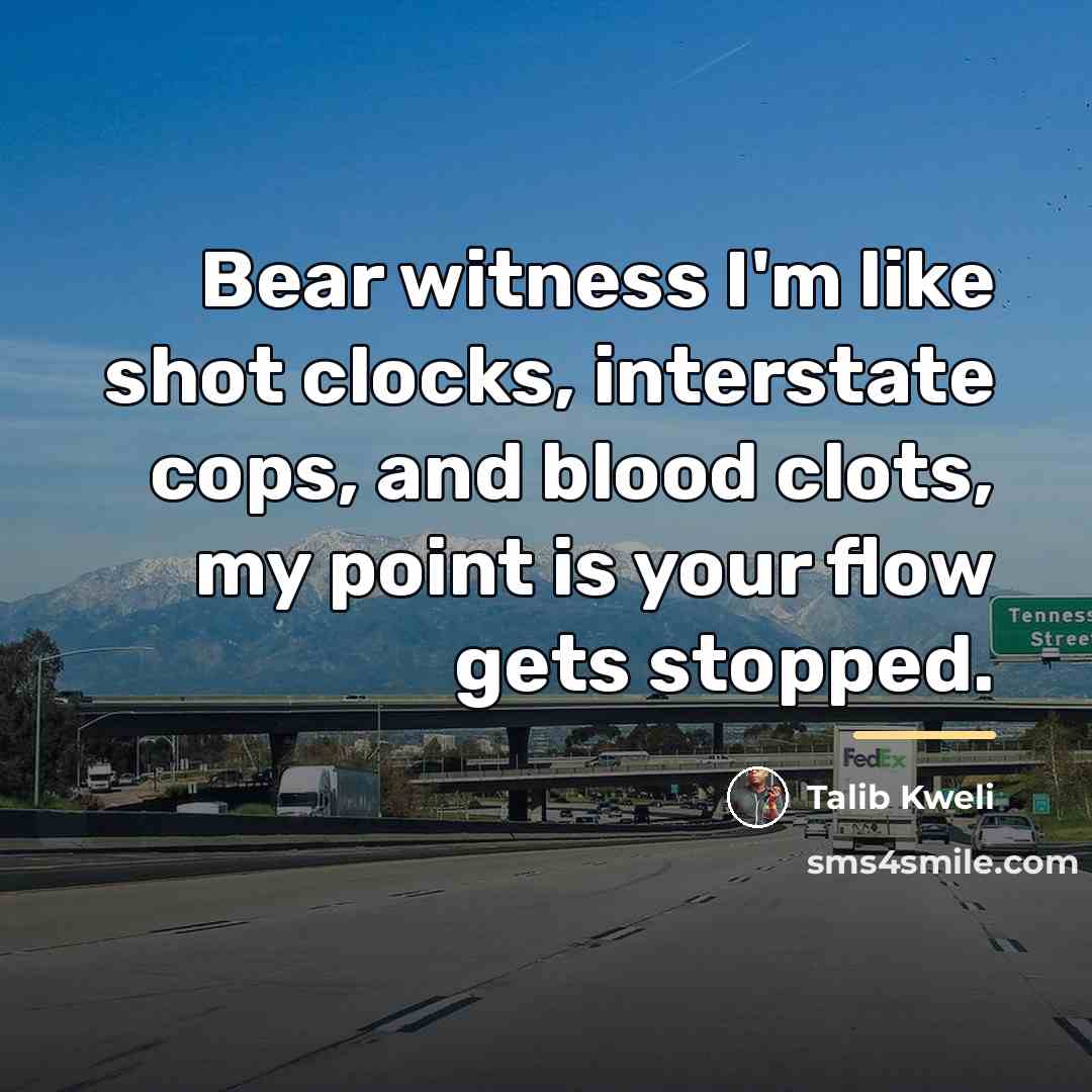 “Bear witness I'm like shot clocks, interstate cops, and blood…” quote by Talib Kweli