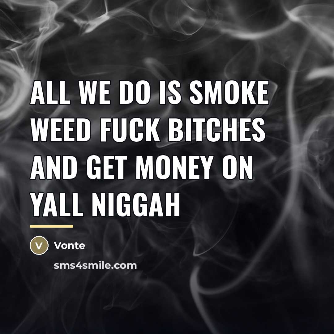 “All we do is smoke weed fuck bitches and get…” quote by Vonte