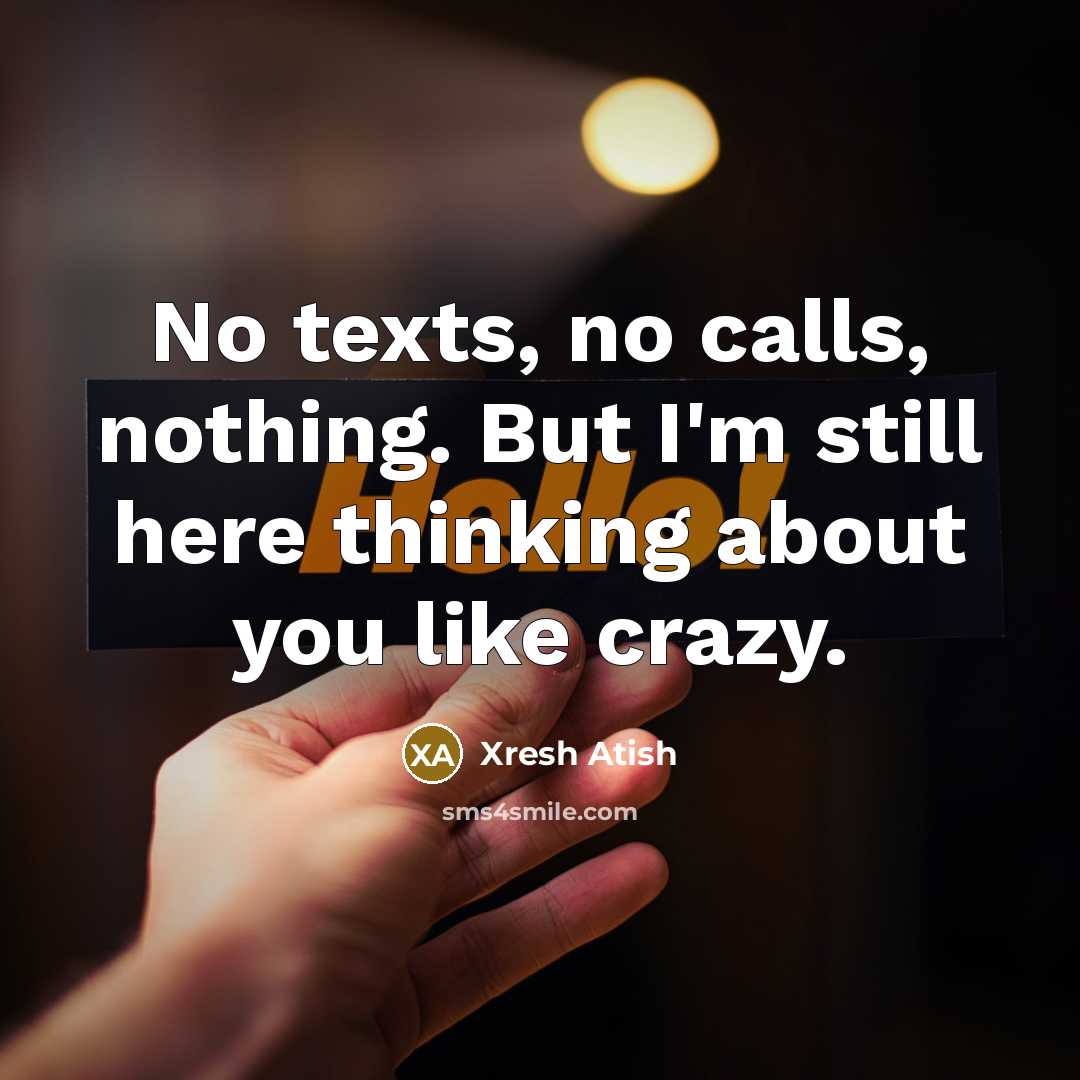 “No texts, no calls, nothing. But I'm still here thinking about you like crazy.” quote by Xresh Atish
