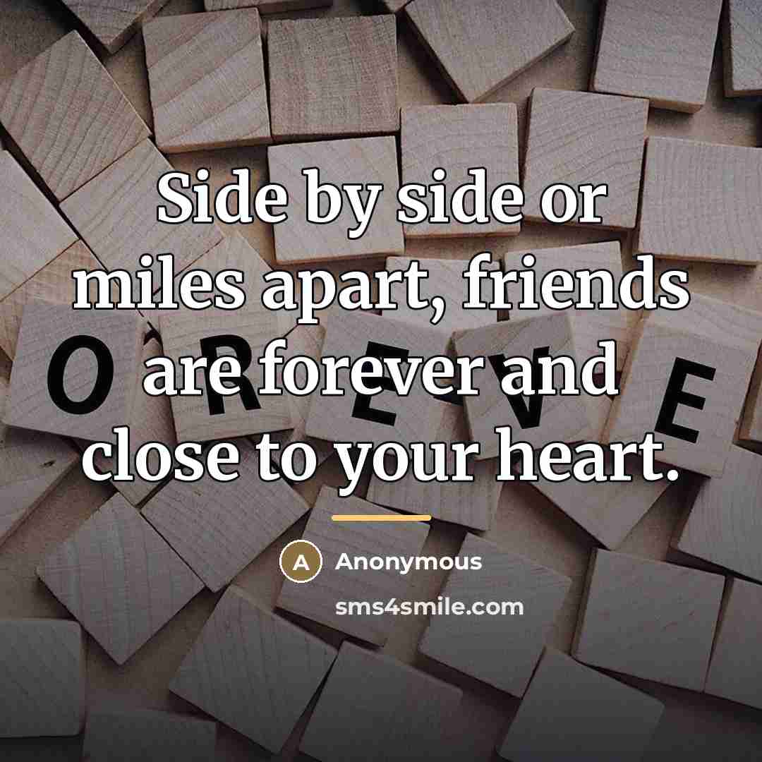 “Side by side or miles apart, friends are forever and…” quote by Anonymous