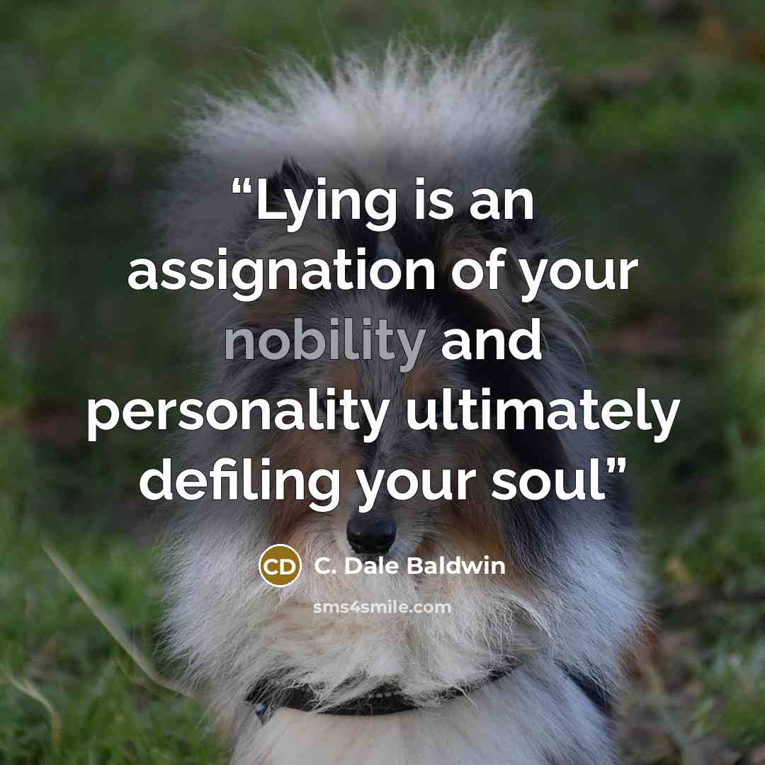 “Lying is an assignation of your nobility and personality ultimately defiling your soul” quote by C. Dale Baldwin