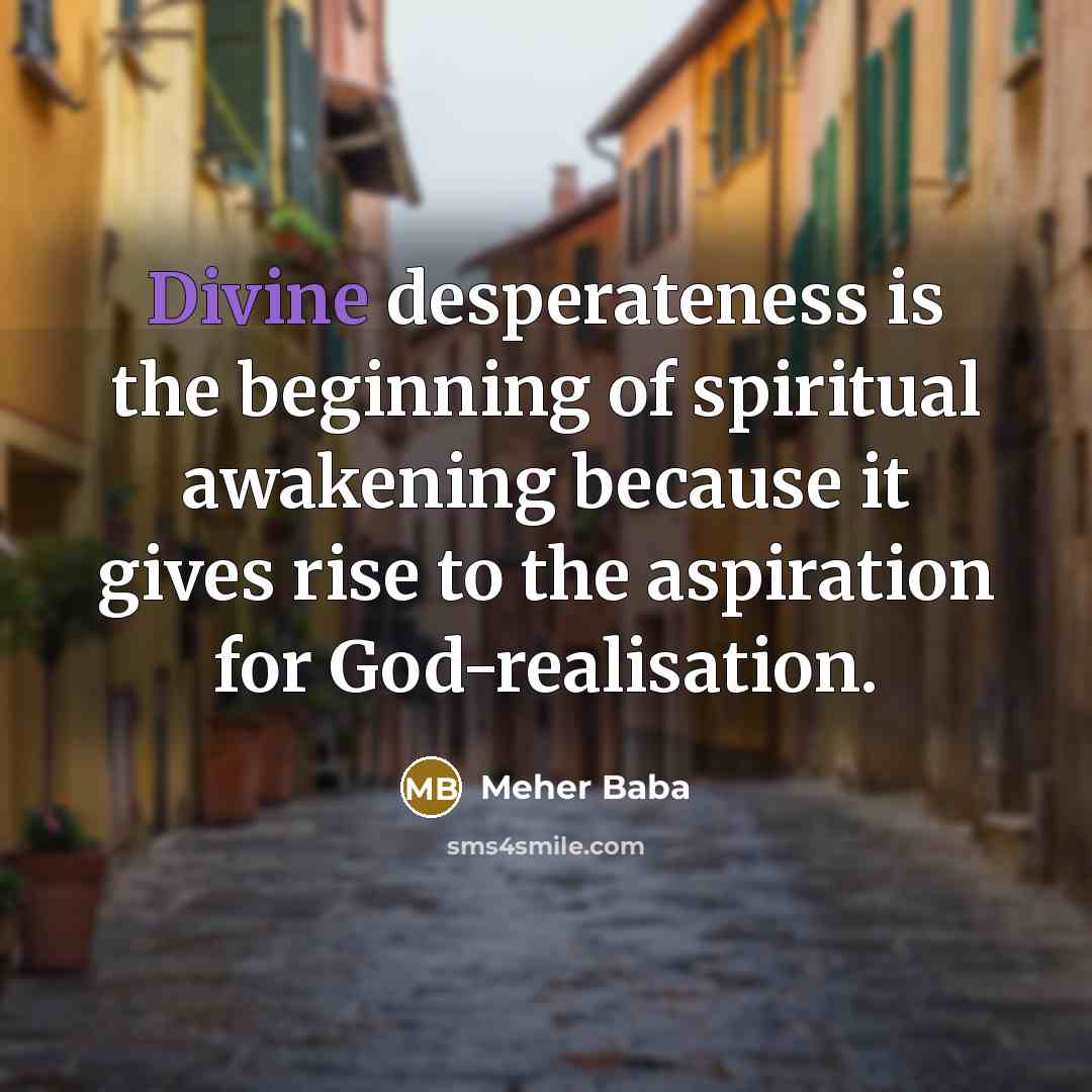 “Divine desperateness is the beginning of spiritual awakening because it…” quote by Meher Baba