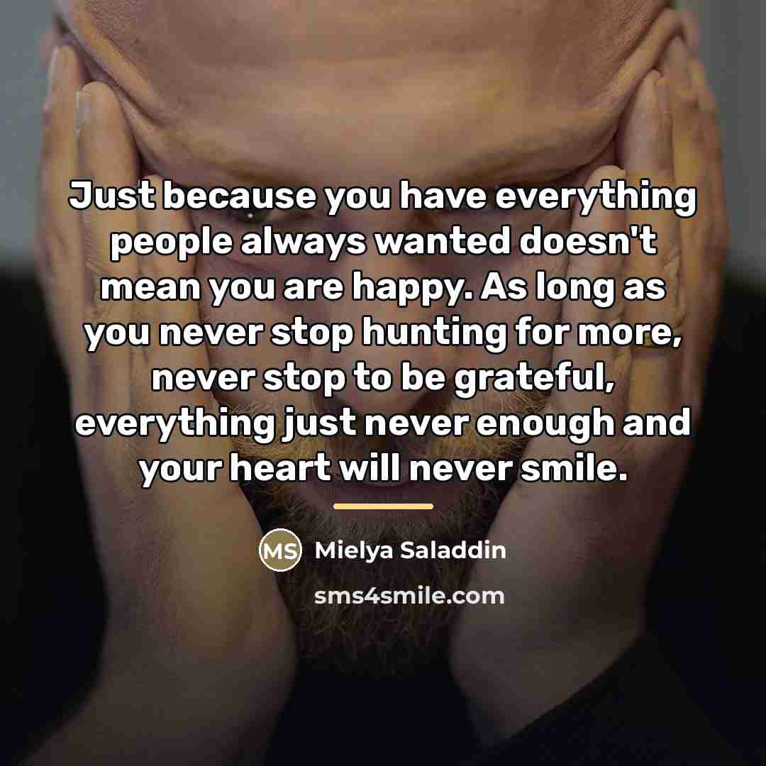 “Just because you have everything people always wanted doesn't mean…” quote by Mielya Saladdin