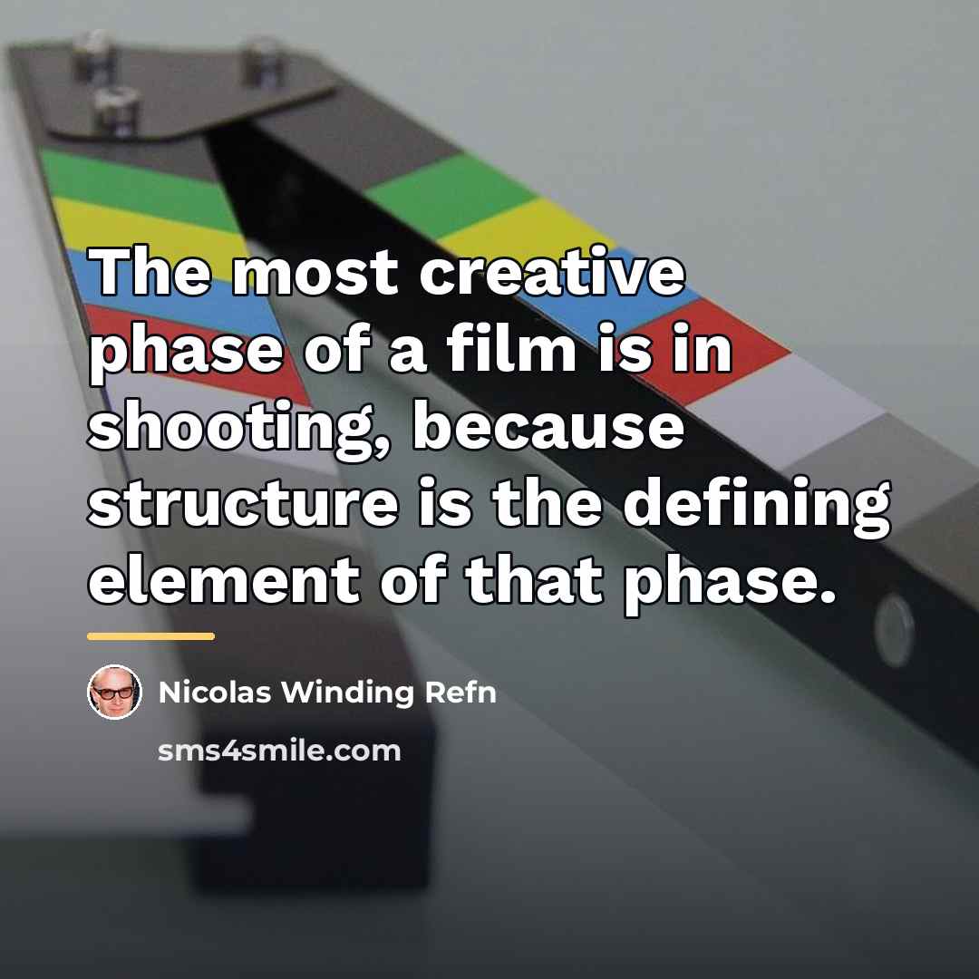 “The most creative phase of a film is in shooting,…” quote by Nicolas Winding Refn