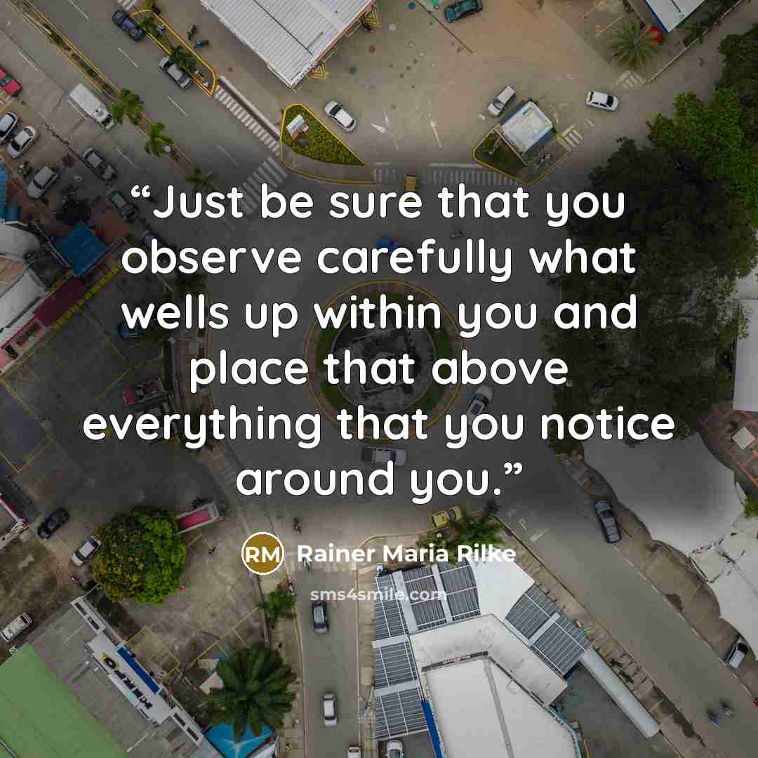 “Just be sure that you observe carefully what wells up within you and place that above everything that you notice around you.” quote by Rainer Maria Rilke
