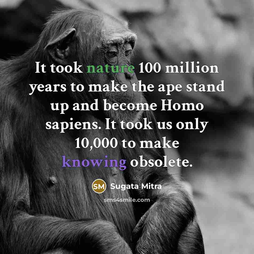 “It took nature 100 million years to make the ape…” quote by Sugata Mitra
