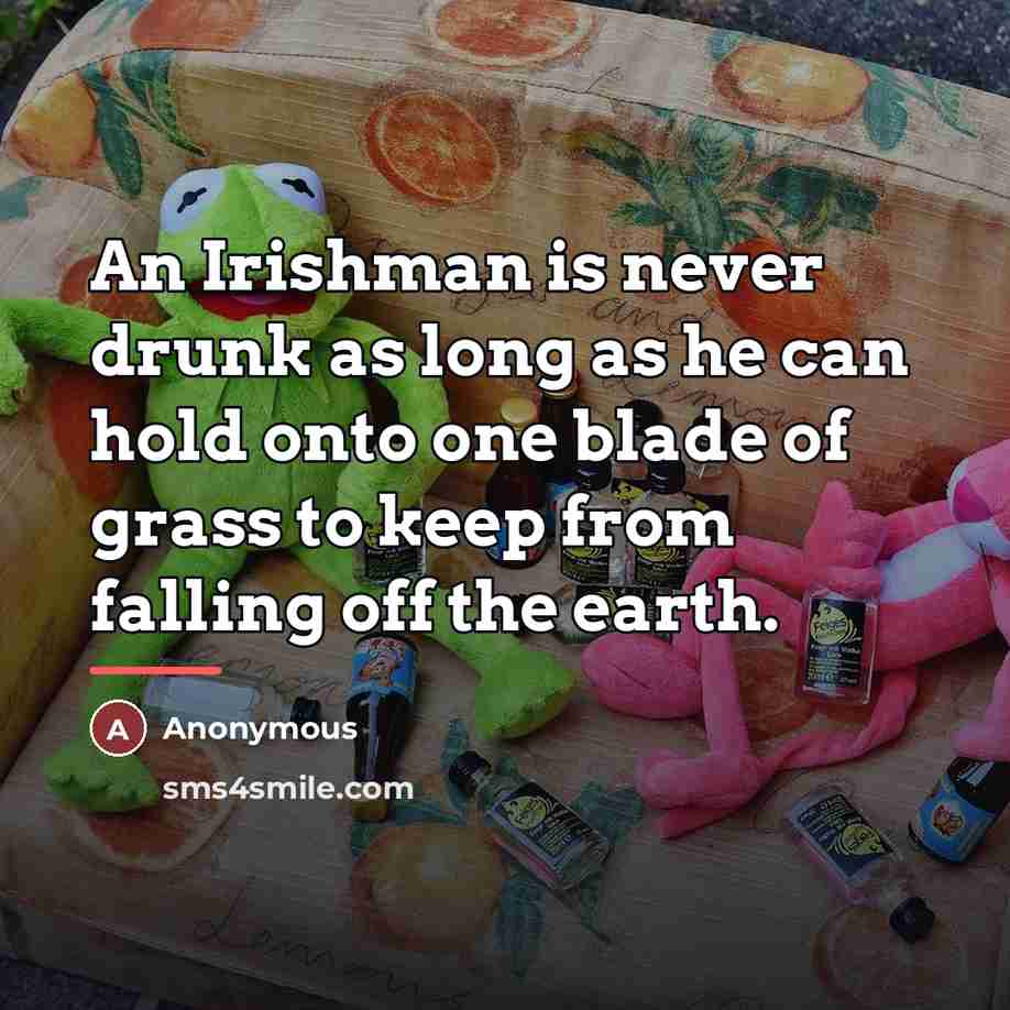 “An Irishman is never drunk as long as he can…” quote by Anonymous