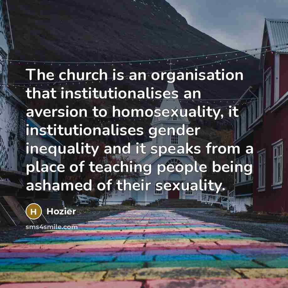 “The church is an organisation that institutionalises an aversion to…” quote by Hozier