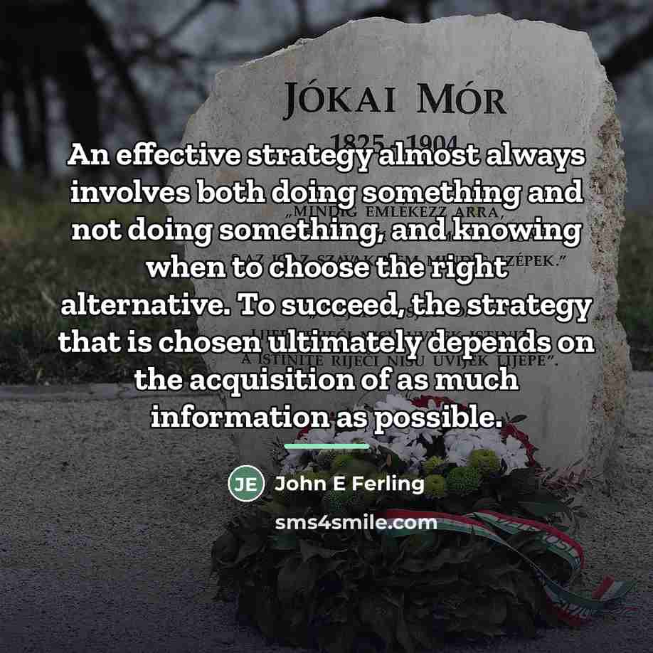 “An effective strategy almost always involves both doing something and…” quote by John E Ferling