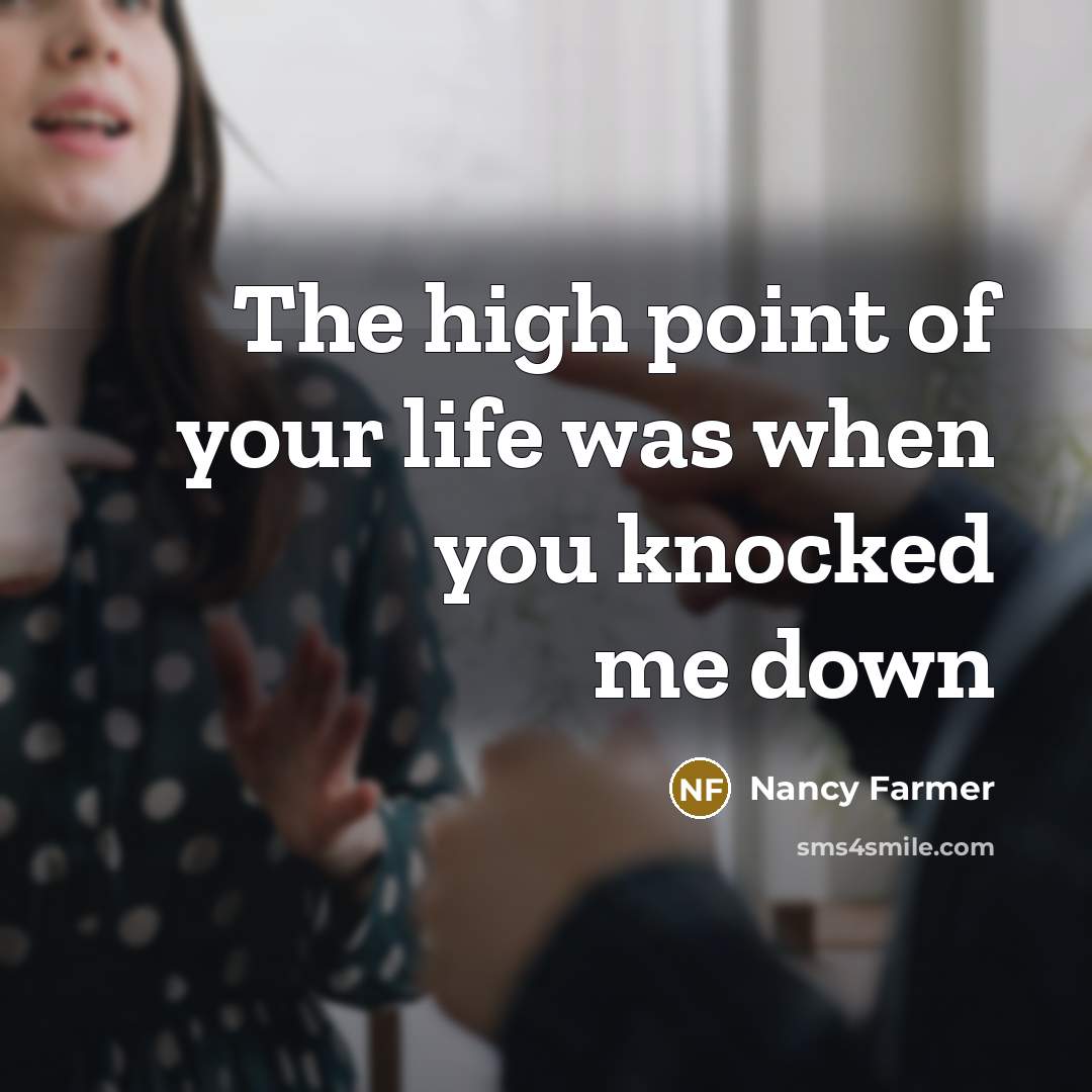 “The high point of your life was when you knocked…” quote by Nancy Farmer