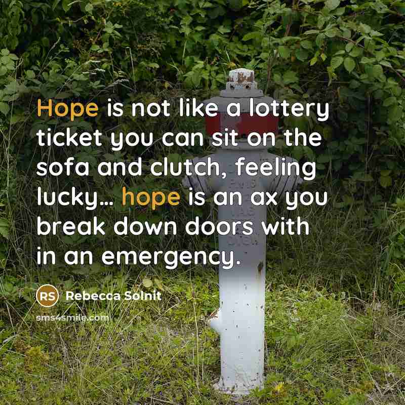 “Hope is not like a lottery ticket you can sit…” quote by Rebecca Solnit