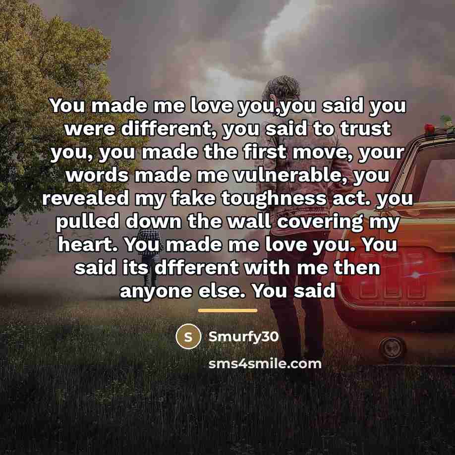 “You made me love you,you said you were different, you…” quote by Smurfy30