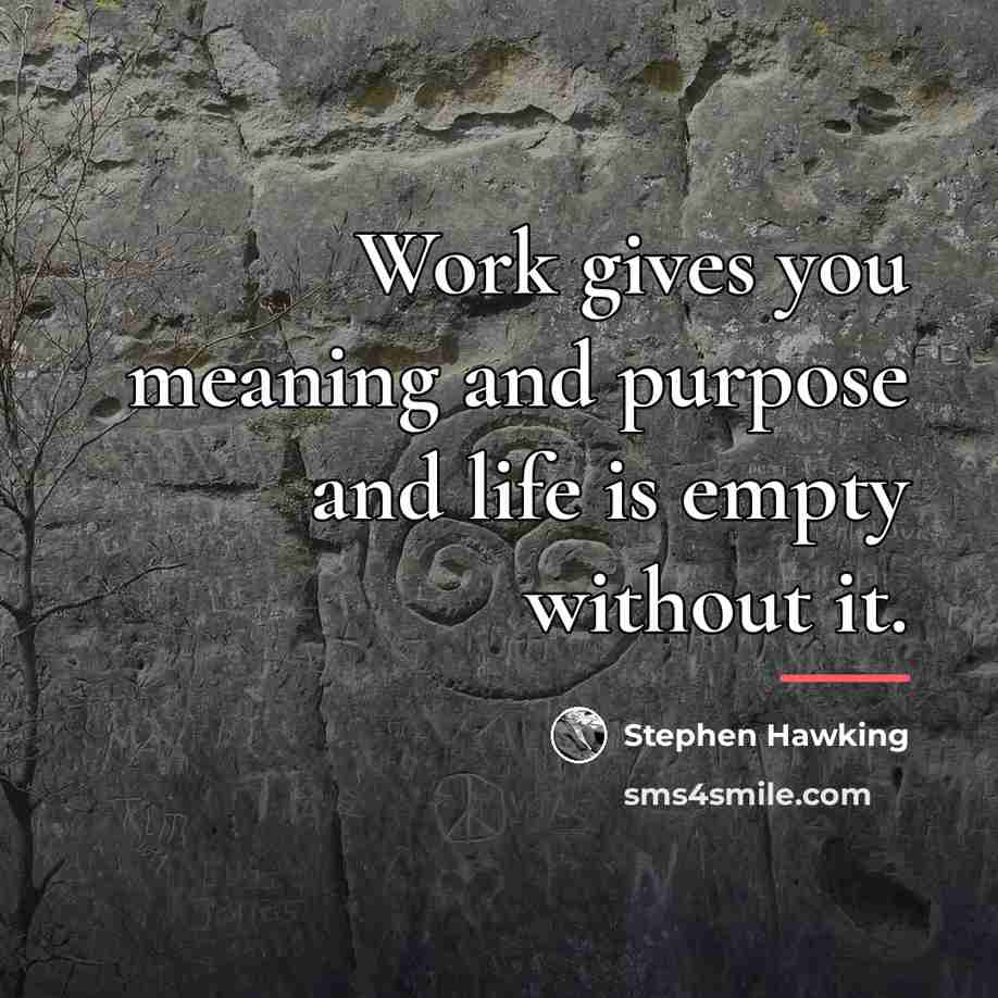 “Work gives you meaning and purpose and life is empty…” quote by Stephen Hawking