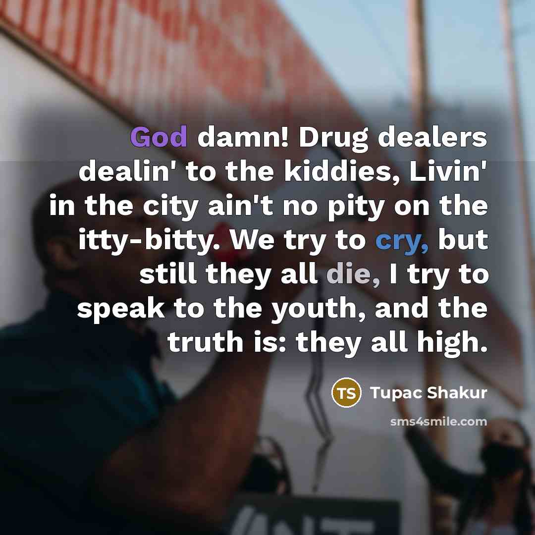 “God damn! Drug dealers dealin' to the kiddies, Livin' in…” quote by Tupac Shakur